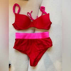Lovewave color block two-tone pink and red bikini